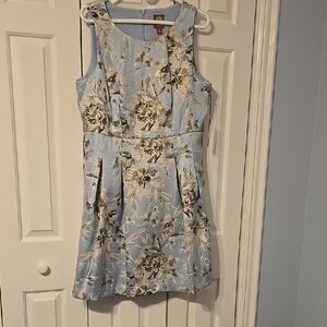 Floral Sleeveless Dress in Blue and Cream